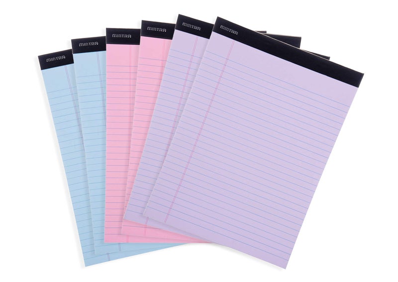 Mintra Office Legal Pads - ((BASIC PASTEL 6pk, 8.5in x 11in, WIDE RULED)) - 50 Sheets per Notepad, Micro perforated Writing Pad, Notebook Paper for School, College, Office, Business - Image 1